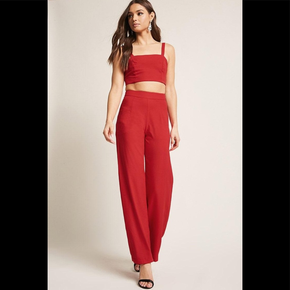 Luxxel Women's Red Cutout Crop Top & Pant Set